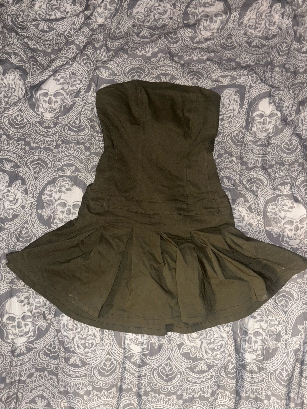 Strapless Olive Green Peplum Dress